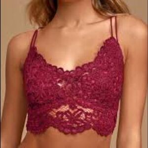 NWOT Free People Celine Magenta Red Velvet Lace Bralette Size Small